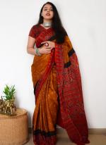 Cotton Orange Daily Wear Printed Saree